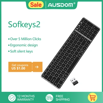 AUSDOM Sofkeys2 Wireless Dual Bluetooth-5.0 Esmaesitlus 2.4 G Desktop Klaviatuur Äri-Office-Kodu Arvuti Sülearvuti 98 Võtmed