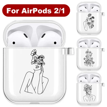 Abstraktne Kunst Line Läbipaistev Pehme TPU Silikooni puhul AirPods 2 1 Naised Läbipaistev Juhtmeta Bluetooth-Kõrvaklapp Kasti Kaas