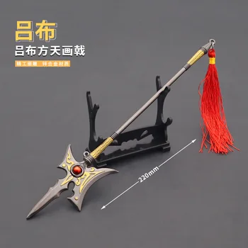 Umbes Kolm Kuningriiki 22cm Lu Bu Fangtian maali halberd relva mudeli täismetallist käsitöö ehteid kogumise mänguasjad 6