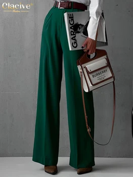 Clacive Elegantne Lihtne Roheline Naiste Püksid 2023 Mood Kõrge Vöökoht Office Lady Vabaaja Püksid Lahti Täies Pikkuses Sirge Püksid 25