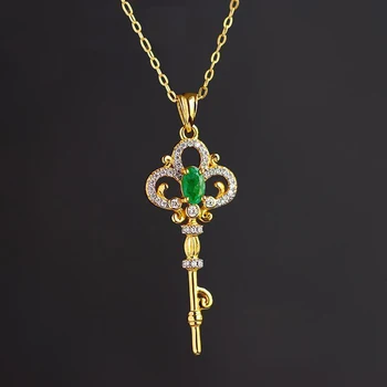 Emerald Kristallid võtmehoidja Kerge Luksuslik Õrn Roheline Kalliskivi Kaelakeed Clavicle Kett kaasamine Ehted Naistele kingitus