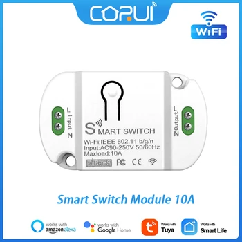 CoRui Tuya Targa Kodu Automaatika Lüliti Moodul 10A Wifi Smart Switch Taimer Raadiovõrgu Lüliti ühildub Alexa Google Kodu
