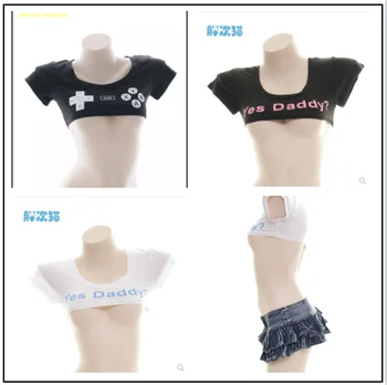 Jaapani Naised Armas Mini T-särk Terminiga Trükitud Crop Top Extra Short Sexy T-fütaasi Kawaii Pesu Lolita Loli Puuvill