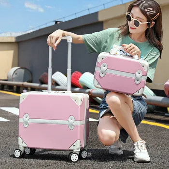 2TK reisi kohver, komplekt,Naiste roosa käru pagasi juhul,18 tolline viia sisse jooksvalt pagasi kott,väike-vintage kohver, ratastega