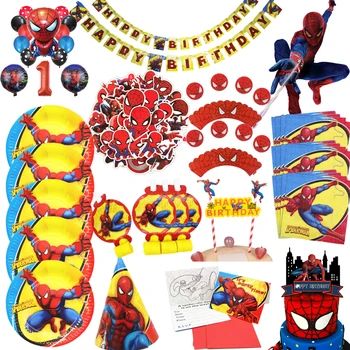 Marvel Spiderman Poisid Sünnipäeva Decor Ühekordsed Nõud Kott Paberi Cups Plaadid Õhupalli Super kangelane Baby Shower Tarvikud 1