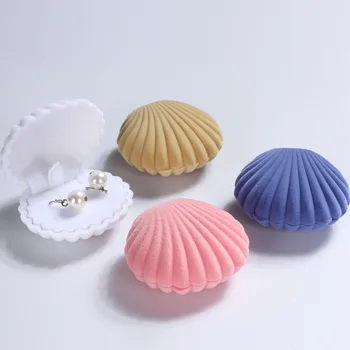 Sea Shell Kuju Luksus Värvikas Velvet Ringi Box Kõrvarõngas Ringi Kõrvarõngas Ehete Puhul Meik Omanik Korraldaja