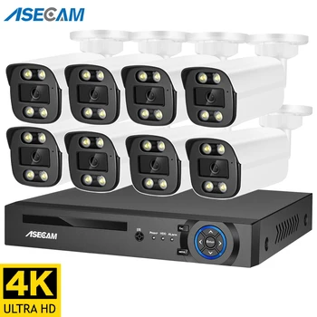 Uus 8MP Turvalisuse Kaamera Süsteem Kit 4K Audio Mikrofon H. 265 POE NVR AI Värv Õhtul Koju Valve Kaamera Väljas Xmeye Komplekt