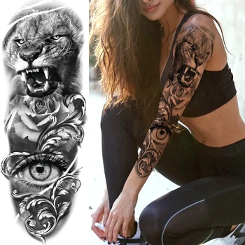 Võimas Tiiger Lill Ajutine Tattoo Mehed Naised Täiskasvanute Body Art Täis Käe Varruka Tätoveering Vee Üleandmise Võltsitud Tätoveering Kleebised