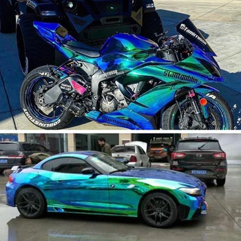 18mx1.35m Holograafiline Kameeleon Sinine Roheline Neo Chrome Kogu Auto Kere Vinüül Wrap Film Leht Rulli Kleebis Kleebised Värvi Muutmine