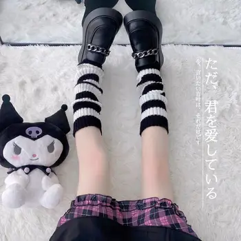 Y2k Goth Lolita Jalg Triibuline Säärised Jaapani Naised Gooti Pikad Sokid Kedrid Põlve Talvel Kootud Kätised Pahkluu Soojem