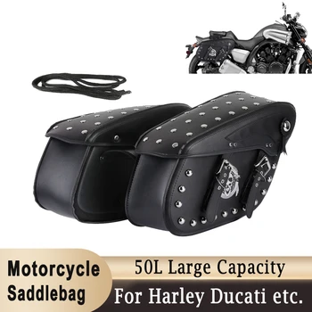 Mootorratta Saddlebags Needid Stiilis Tool Kotid PU Nahk 50L Suure Mahutavusega Veekindel Jaoks Harley Ducati Cruiser Bobber Chopper