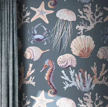 Kohandatud Veealuse maailma conch shell meritäht seinamaaling tapeet laste tuba 3D foto seinale paber kodu kaunistamiseks 12