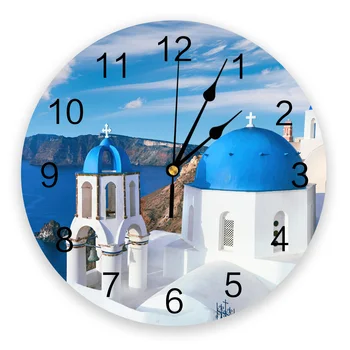 Kreeka, Santorini Sinine Katus Kiriku Kella Kaasaegne Disain Kellad Seina Riputamise Home Decor elutuba Ringi PVC seinakellad