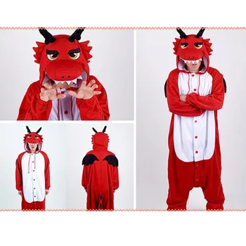 Uute Täiskasvanud Looma punane draakon Cosplay Pidžaama Onesie Sleepwear Kostüüm