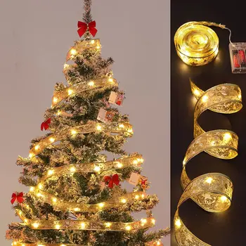 LED Jõulud Valgus String Muster Jõulupuu Lindi DIY Dekoratiivsed Vibu Satiin Lamp vasktraat Kodu Poole Teenetemärgi 4M 7