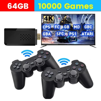 4K HD TV Video Game Console 10000+ Klassikaline Retro Mänge Mäng Stick 2,4 G Wireless Controller PS1/FC Juhtnuppu 32G/64G 19
